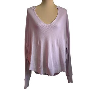 Women's Free People Owen Thermal V Neck Sweater Lilac Purple - Small Oversized